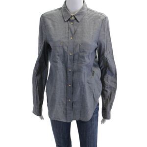 McGuire Womens Button Front Long Sleeve Collared Shirt Blue Cotton Size Small